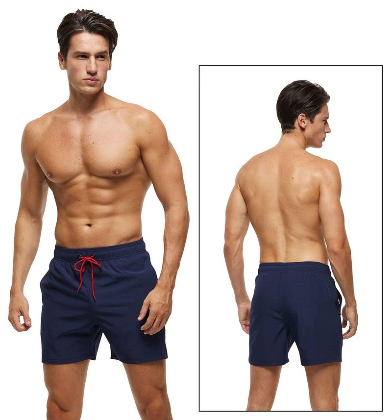 Tyhengta Mens Swim Trunks Quick Dry Stretch Shorts with Zipper Pockets and Mesh Lining Navy 30 - Image 2